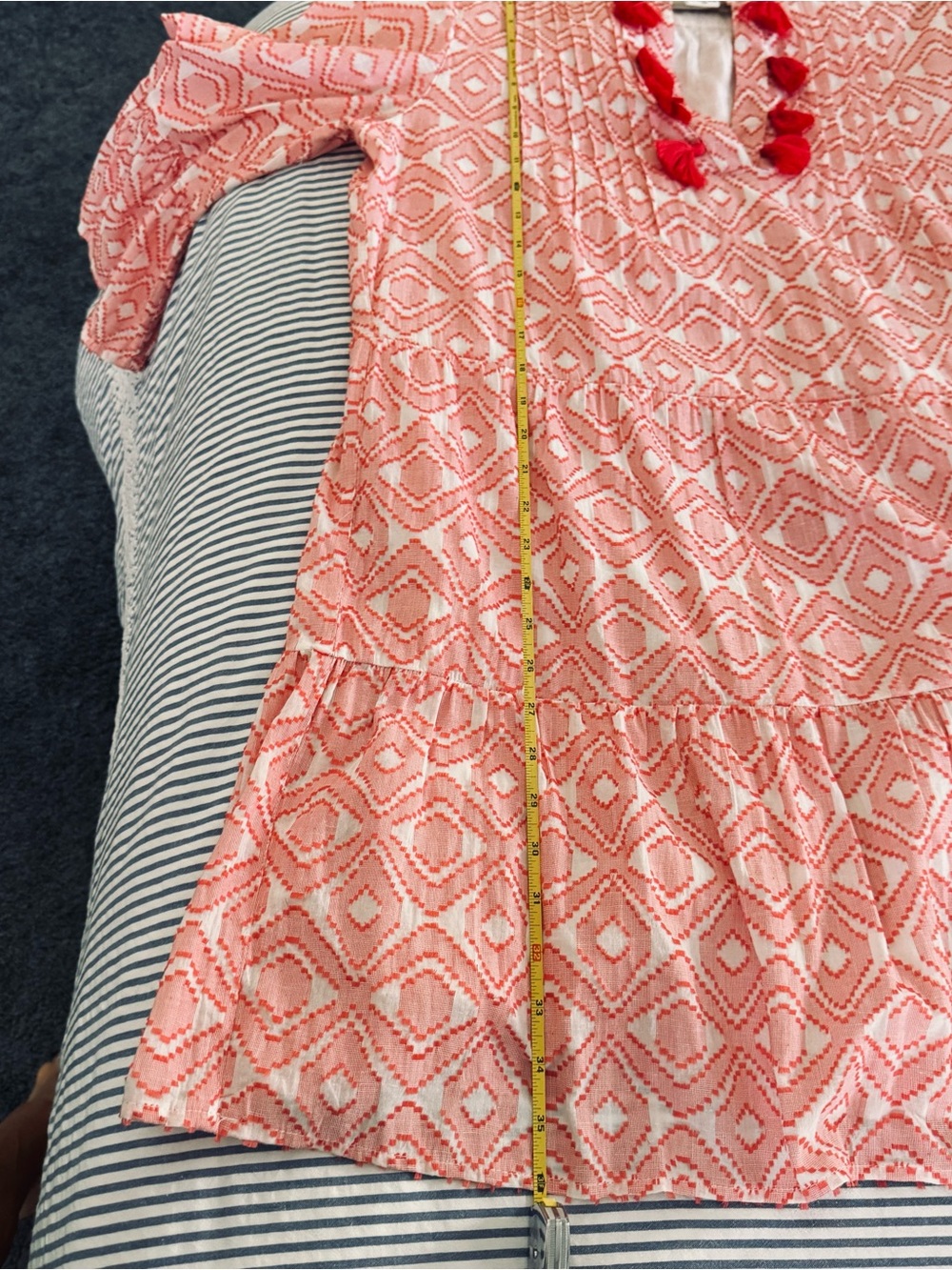 Tommy Bahama Red and White Printed Tassel Tunic Dress fully lined - Picture 10 of 10
